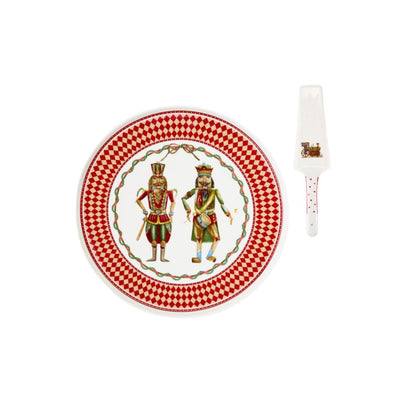 Set torta in ceramica Nuvole di Stoffa con piatto diametro 32 cm decorato con soldatini schiaccianoci e paletta coordinata, collezione Vintage Toys, Tutto Chic.