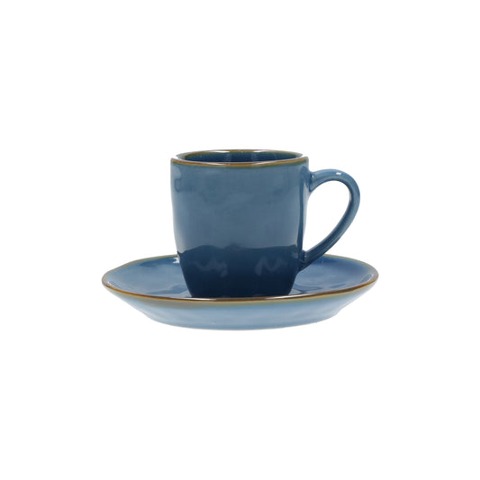 Tazzina caffè con piattino di colore blu avio della linea Concerto. Capacità: 90 cc Lavabile in lavastoviglie. In negozio e online su tuttochic.live