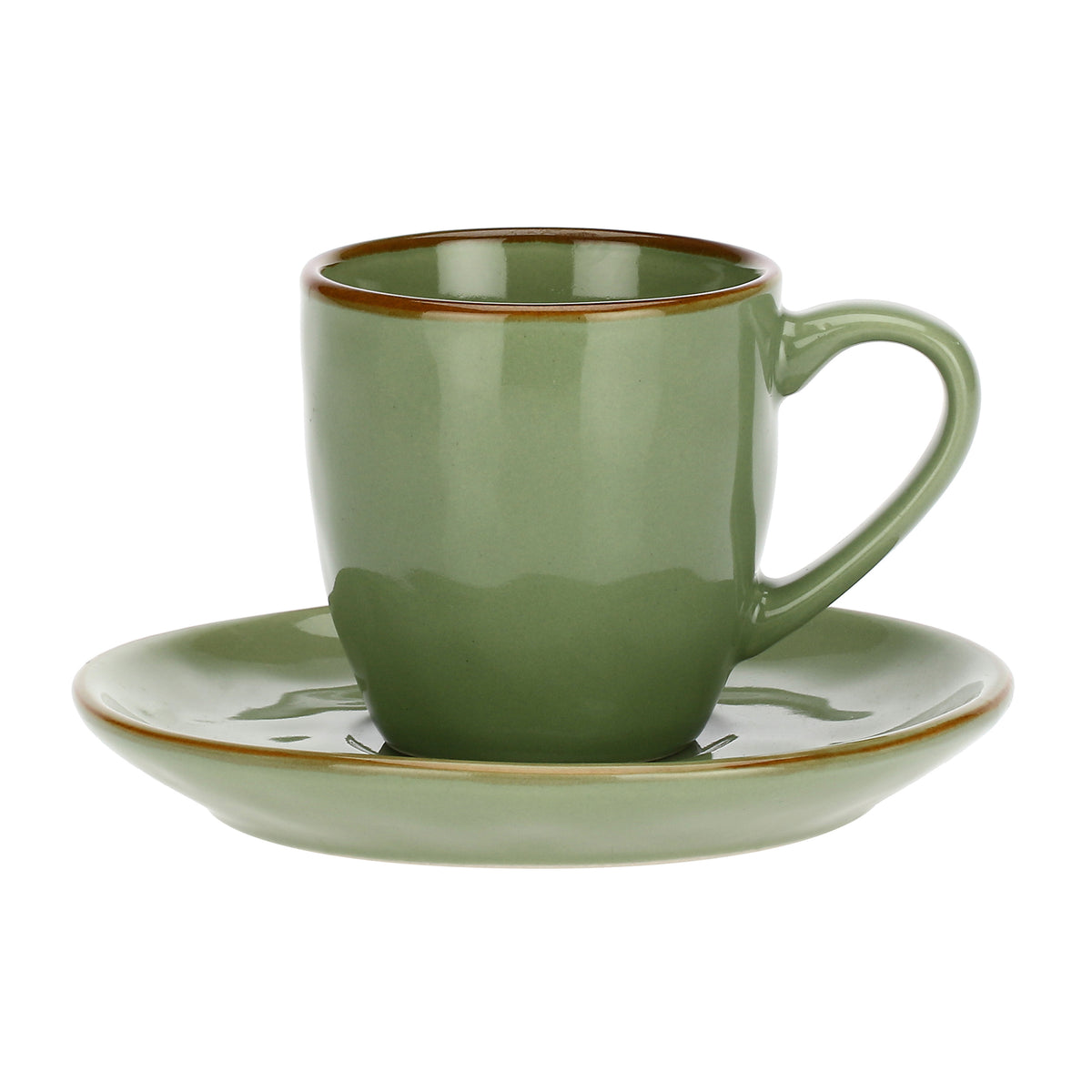Tazzina da caffè con piattino di colore verde oliva della linea Concerto. Capacità: 90 cc Lavabile in lavastoviglie. In negozio e online su tuttochic.live