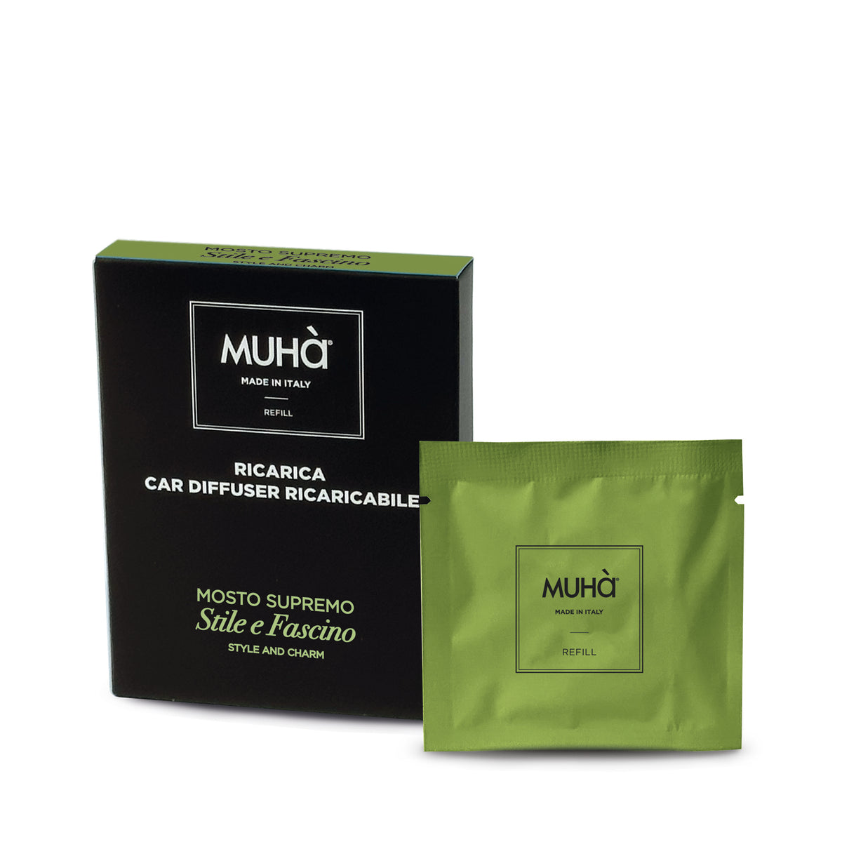 Ricarica del profumatore d’auto dal design accattivante e moderno, in soft-touch con rilascio graduale di profumi con una lunga durata.  MOSTO SUPREMO La fragranza seducente che cattura e confonde tutti i sensi. Profumo di nota di uva, fragola e dalla delicata sfumatura di vaniglia. In negozio e online su tuttochic.live