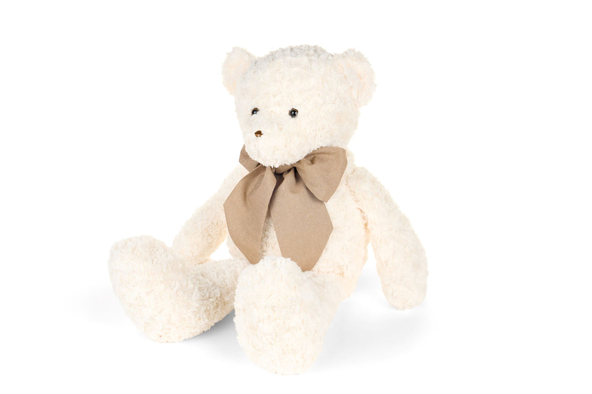 Orso di peluche morbido color panna da 40 cm con fiocco beige al collo, collezione Vintage Toys di Nuvole di Stoffa.