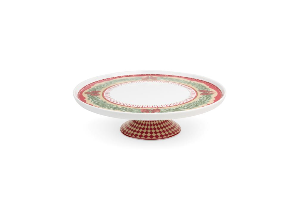 Alzatina natalizia in ceramica diametro 32 cm con disegni di giocattoli vintage e scatola regalo, collezione Vintage Toys Nuvole di Stoffa, Tutto Chic.