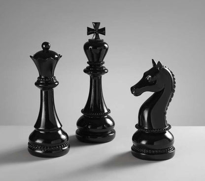 Figura decorativa Cavallo degli Scacchi in resina nera Mascagni Casa 22,5 cm – Collezione Black Chess

