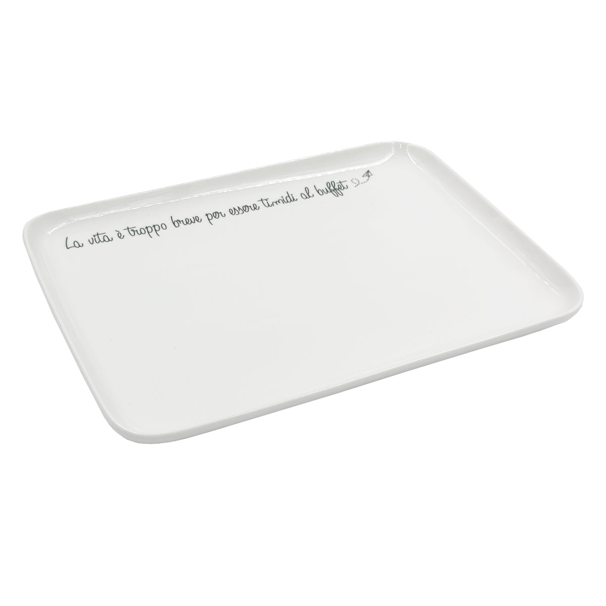 Piatto rettangolare per alimenti in porcellana bianca. Una collezione composta da oggetti funzionali dal design moderno. cm 30 x 22. In negozio e online su tuttochic.live