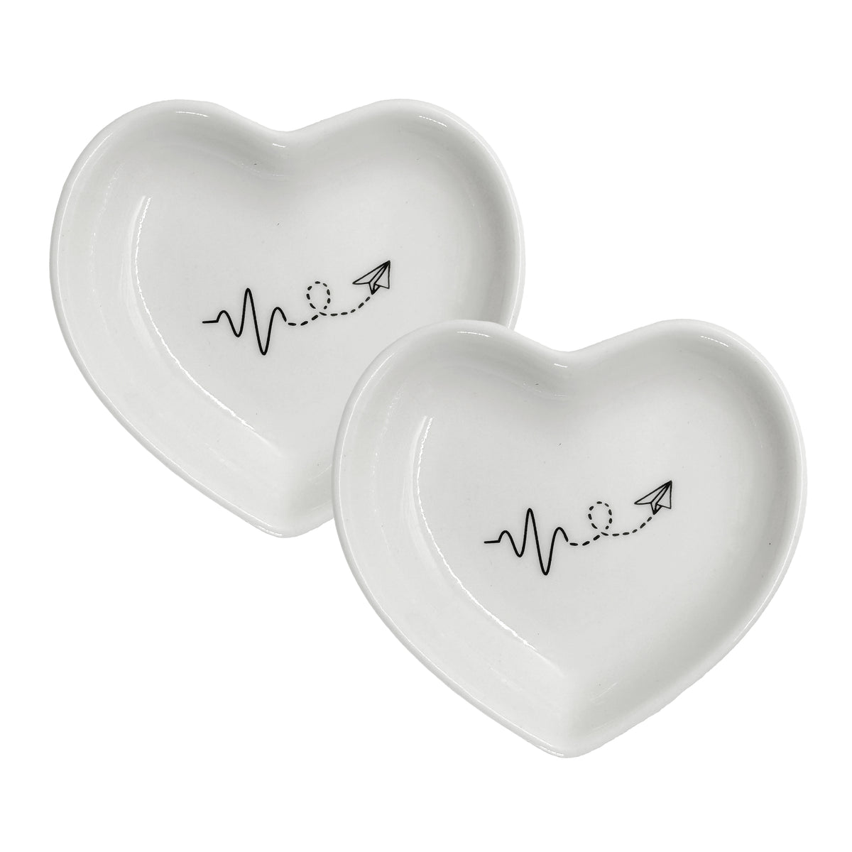 2 ciotoline a forma di cuore per alimenti in porcellana bianca decorata. Dimensioni singolo pezzo: cm 7,5 x 7,5 x h 1,5. In negozio e online su tuttochic.live