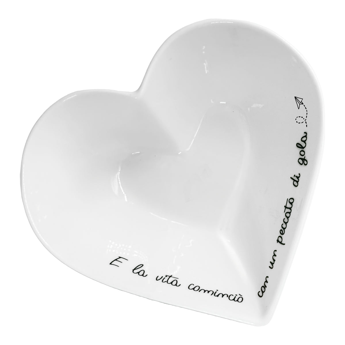 Coppetta a forma di cuore per alimenti in porcellana bianca decorata. cm Ø 13 x h 5,5. In negozio e online su tuttochic.live