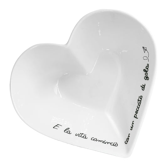 Coppetta a forma di cuore per alimenti in porcellana bianca decorata. cm Ø 13 x h 5,5. In negozio e online su tuttochic.live