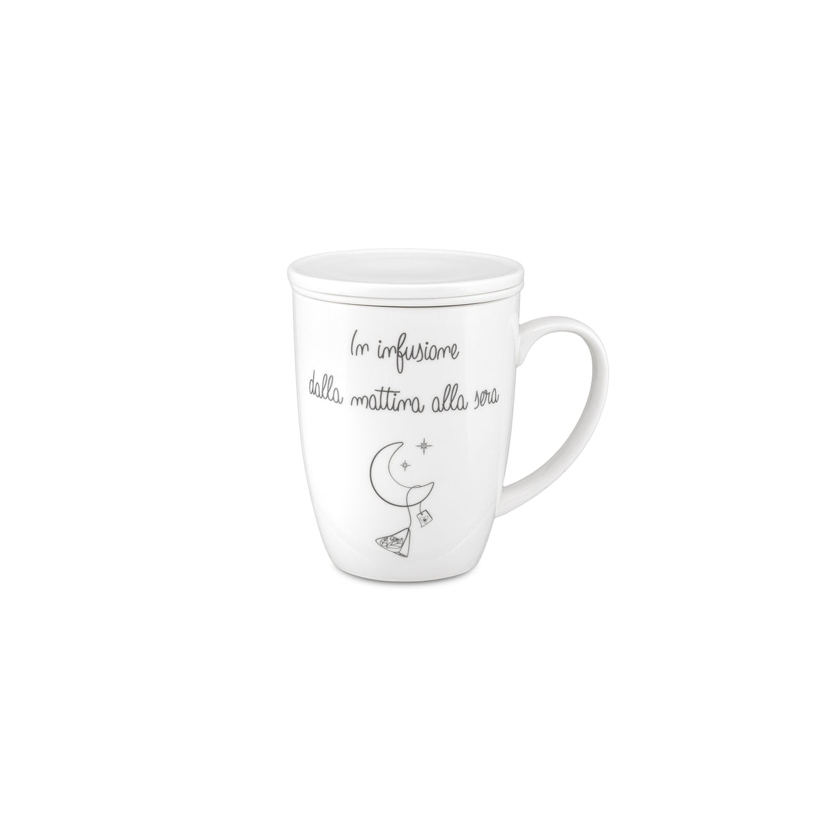 Tisaniera in porcellana bianca con scritta emozionale collezione Gli Onesti.