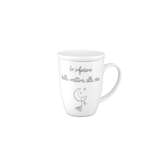 Tisaniera in porcellana bianca con scritta emozionale collezione Gli Onesti.