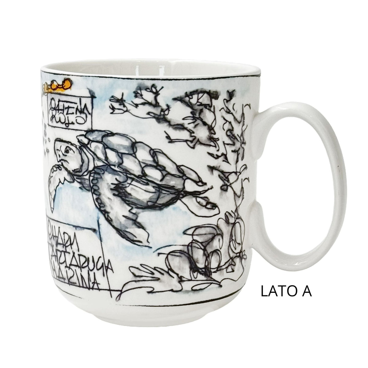 Mug in porcellana bianca con tartaruga a rilievo di Giovanni Raspini, collezione Eden.