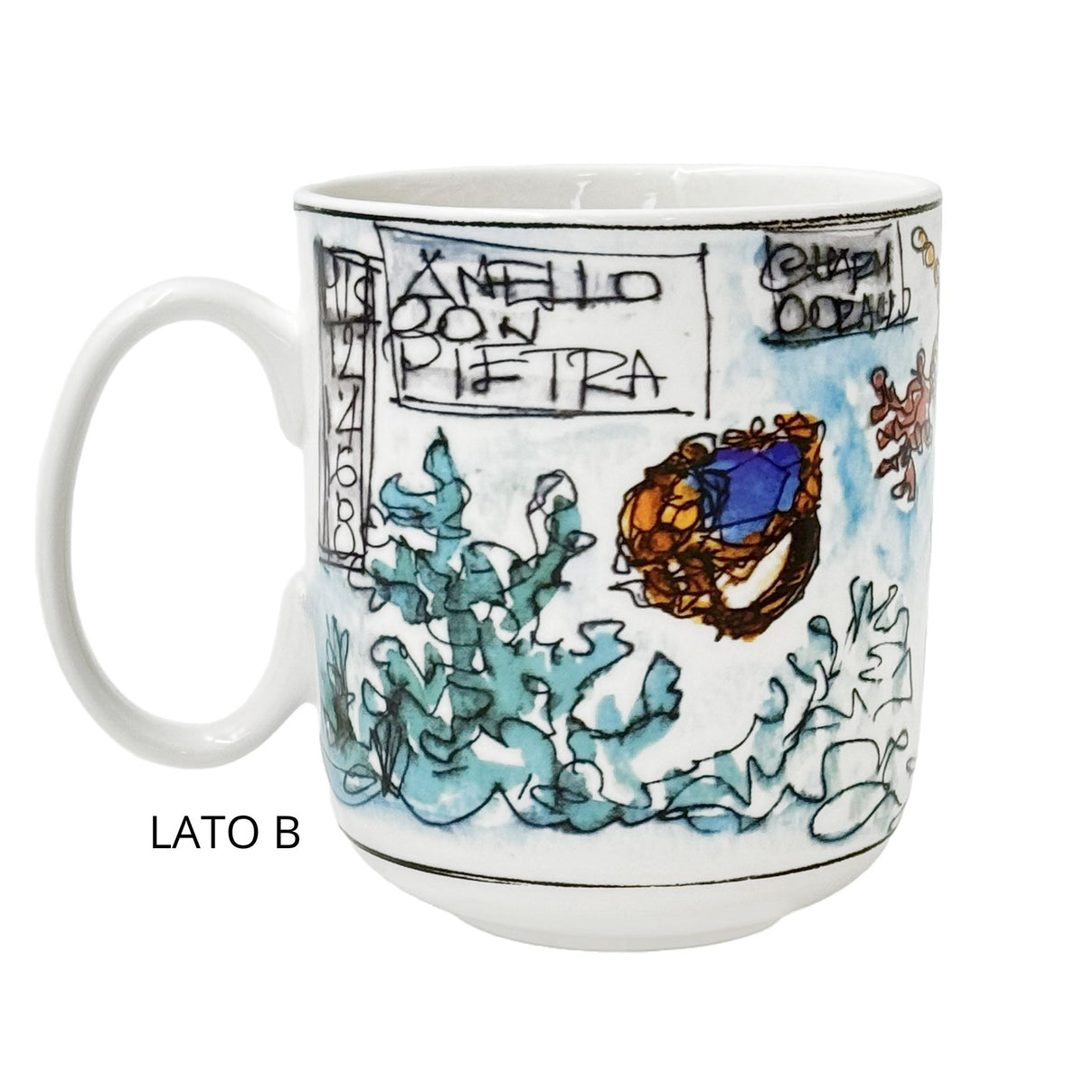 Mug in porcellana bianca con tartaruga a rilievo di Giovanni Raspini, collezione Eden.