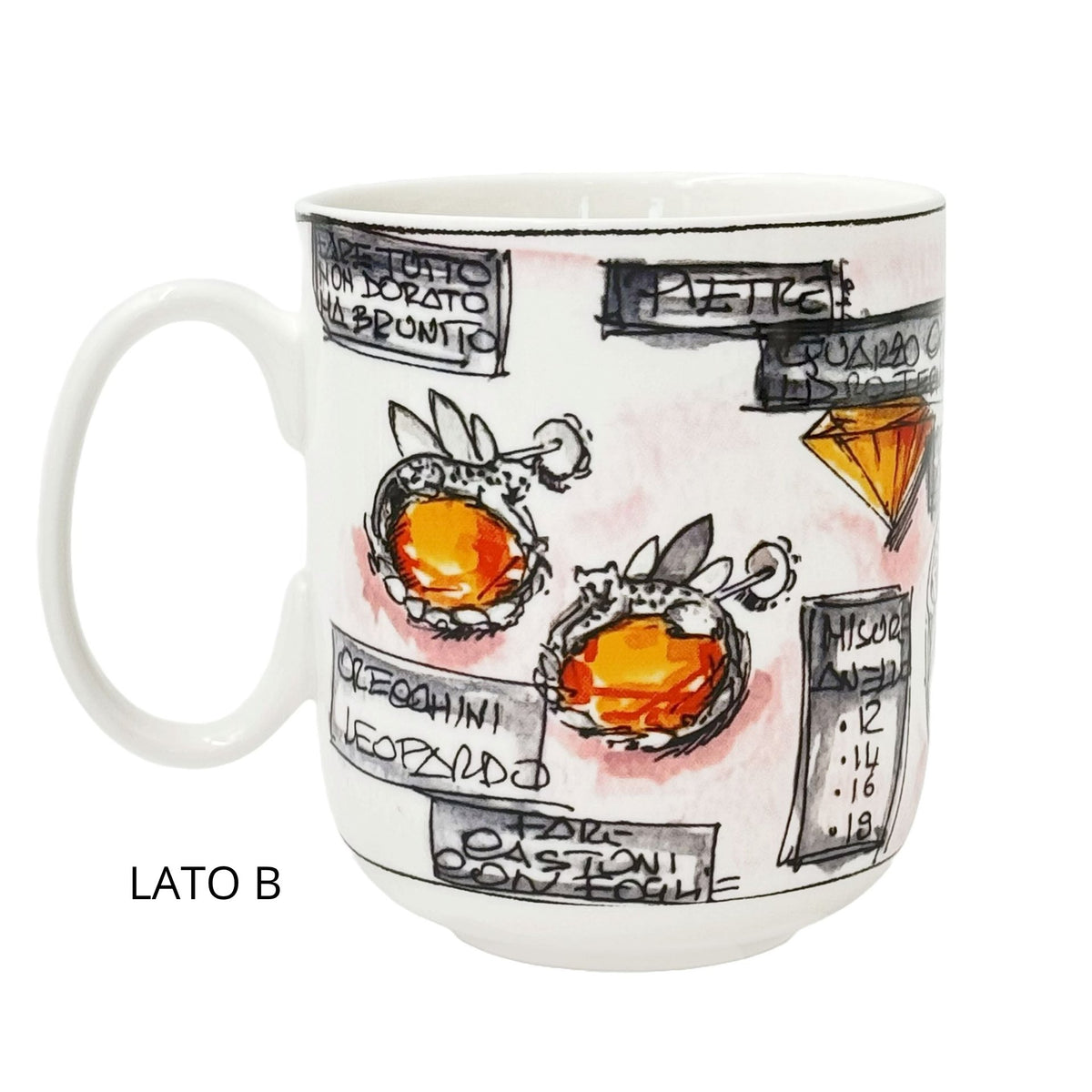 Mug in porcellana bianca con leopardo a rilievo di Giovanni Raspini.