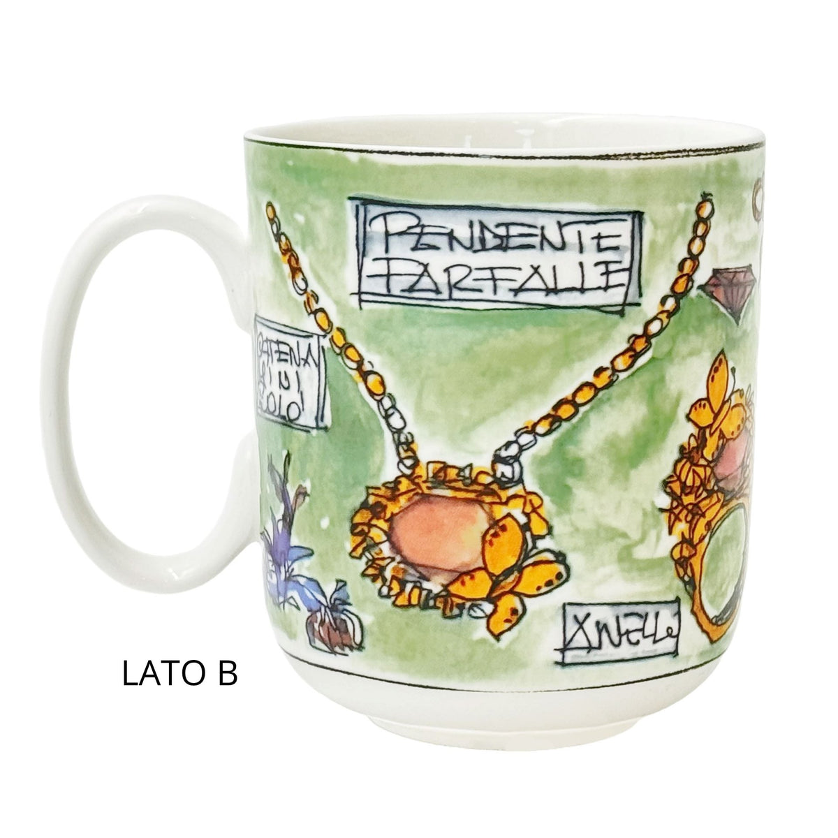 Mug in porcellana bianca con decoro farfalla a rilievo di Giovanni Raspini.