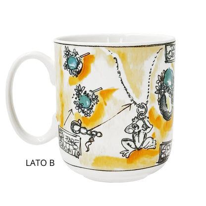 Mug in porcellana bianca con rana a rilievo di Giovanni Raspini, collezione Eden.