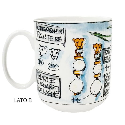 Mug in porcellana bianca con pantera a rilievo di Giovanni Raspini, collezione Eden.
