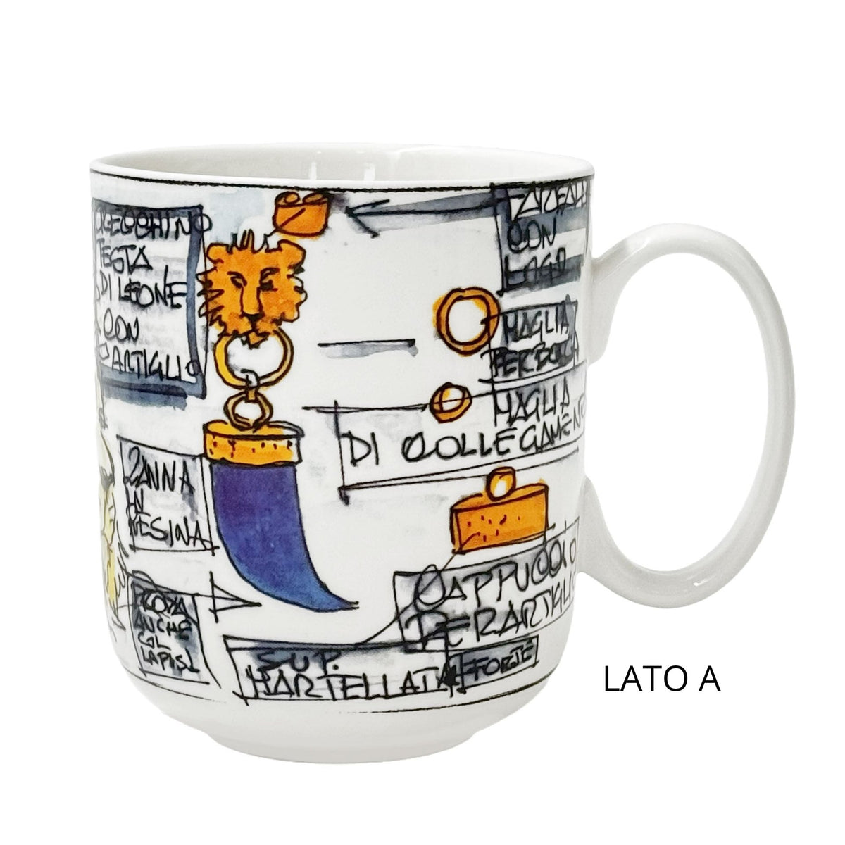 Mug in porcellana bianca con volto di leone a rilievo Giovanni Raspini.