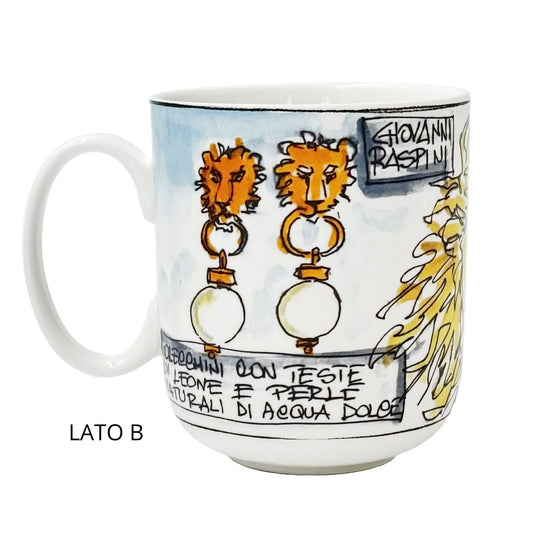 Mug in porcellana bianca con volto di leone a rilievo Giovanni Raspini.