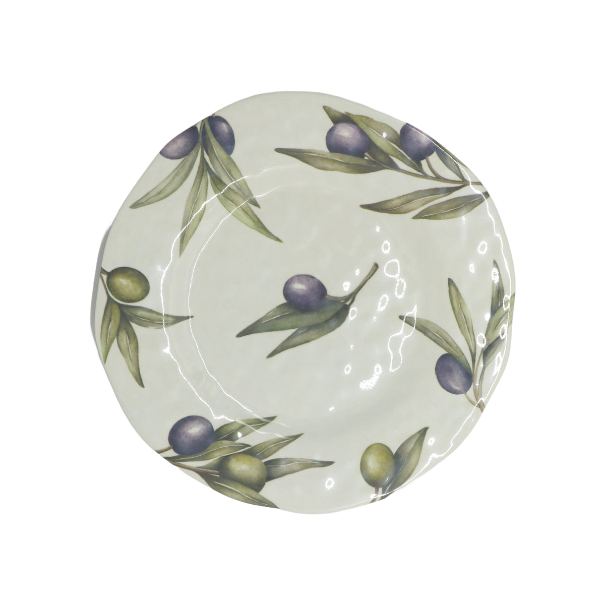 Set di 2 piatti piani in melamina decorati con foglie e frutti d'ulivo. La melamina, un materiale resistente, leggero, altamente igienico e di facile manutenzione. Dimensioni singolo piatto: cm Ø 27. Lavabile in lavastoviglie. Non Utilizzabile in microonde e in forno tradizionale. In negozio e online su tuttochic.live