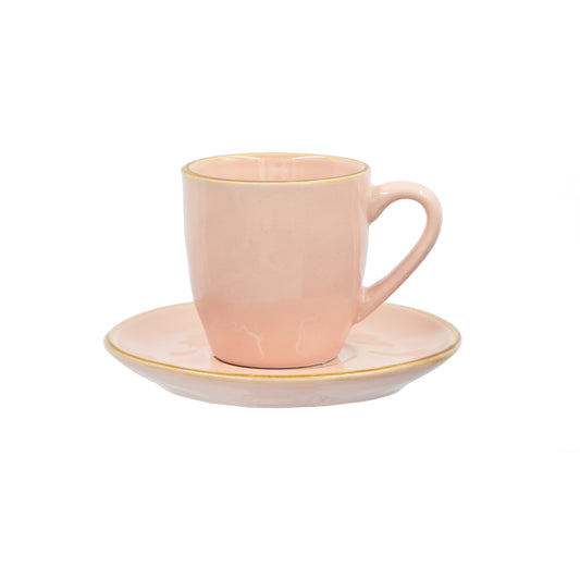 Tazzina caffè con piattino di colore rosa cipria della linea Concerto. Capacità: 90 cc Lavabile in lavastoviglie. In negozio e online su tuttochic.live