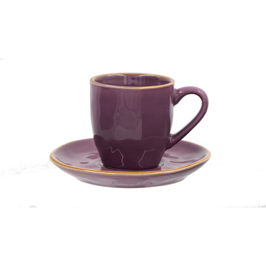 Tazzina da caffè con piattino di colore malva della linea Concerto. Capacità: 90 cc Lavabile in lavastoviglie. In negozio e online su tuttochic.live