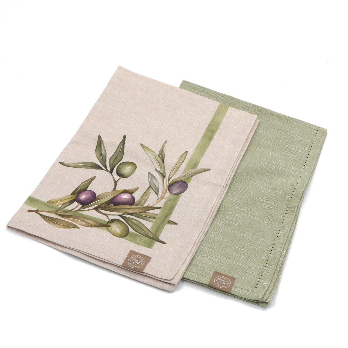 Set 2 strofinacci da cucina in cotone 50x70 cm – decoro olive – collezione Olyvia – Rose & Tulipani

