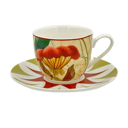 Set di 6 tazzine da caffè con piattino in porcellana decorata contenuta in un abbinato astuccio. Capacità: 90 ml Rose e Tulipani