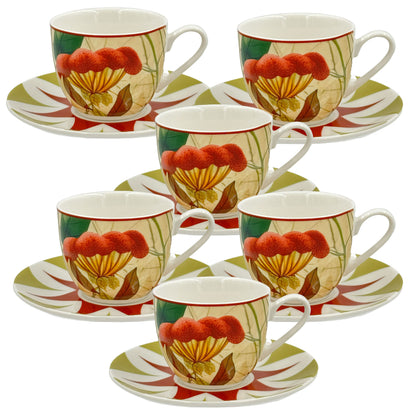 Set di 6 tazzine da caffè con piattino in porcellana decorata contenuta in un abbinato astuccio. Capacità: 90 ml Rose e Tulipani