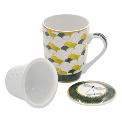 Tisaniera in porcellana decorata Libellula – Rose & Tulipani – collezione Mirabilia – 300 ml con coperchio e confezione regalo

