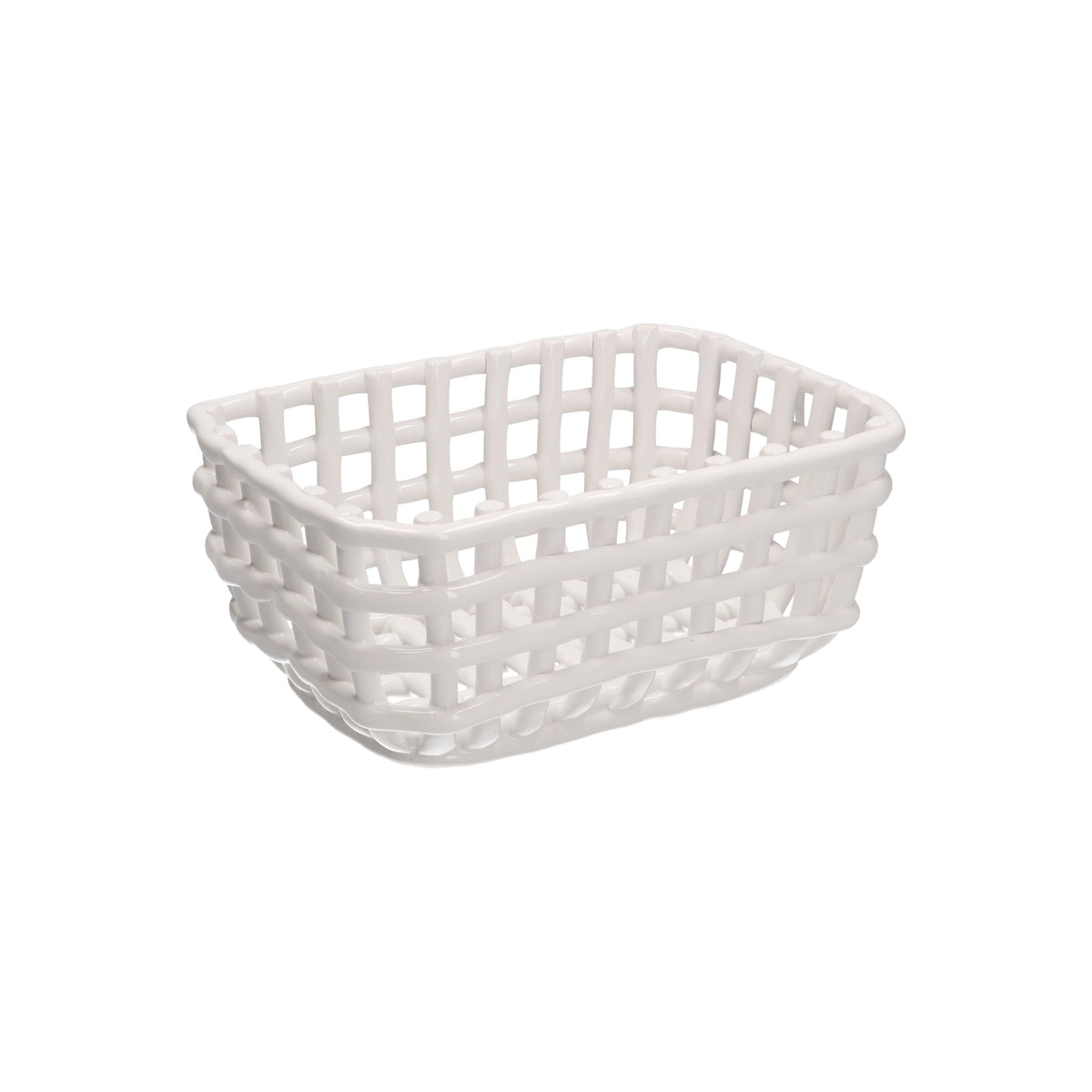 Cestino rettangolare portapane in porcellana fatto a mano di colore bianco. "Collezione Catturata" di Rituali domestici Dimensioni: 28 x 20 x 12.5 h cm. In negozio e online su tuttochic.live