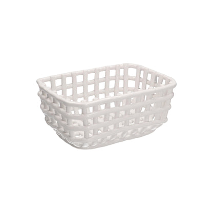 Cestino rettangolare portapane in porcellana fatto a mano di colore bianco. "Collezione Catturata" di Rituali domestici Dimensioni: 28 x 20 x 12.5 h cm. In negozio e online su tuttochic.live