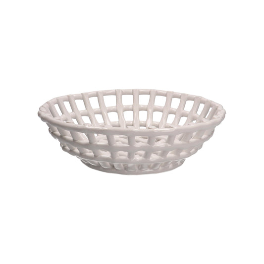 Centrotavola rotondo in porcellana fatto a mano di colore bianco. "Collezione Catturata" di Rituali domestici Dimensioni: Ø 29,5 x 9 h cm. In negozio e online su tuttochic.live