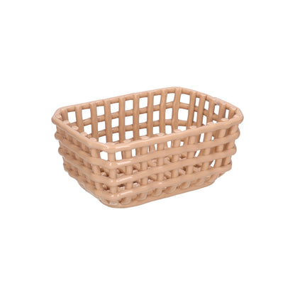 Cestino rettangolare portapane in porcellana fatto a mano di colore nocciola. "Collezione Catturata" di Rituali domestici Dimensioni: 28 x 20 x 12.5 h cm. In negozio e online su tuttochic.live