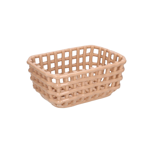 Cestino rettangolare portapane in porcellana fatto a mano di colore nocciola. "Collezione Catturata" di Rituali domestici Dimensioni: 28 x 20 x 12.5 h cm. In negozio e online su tuttochic.live
