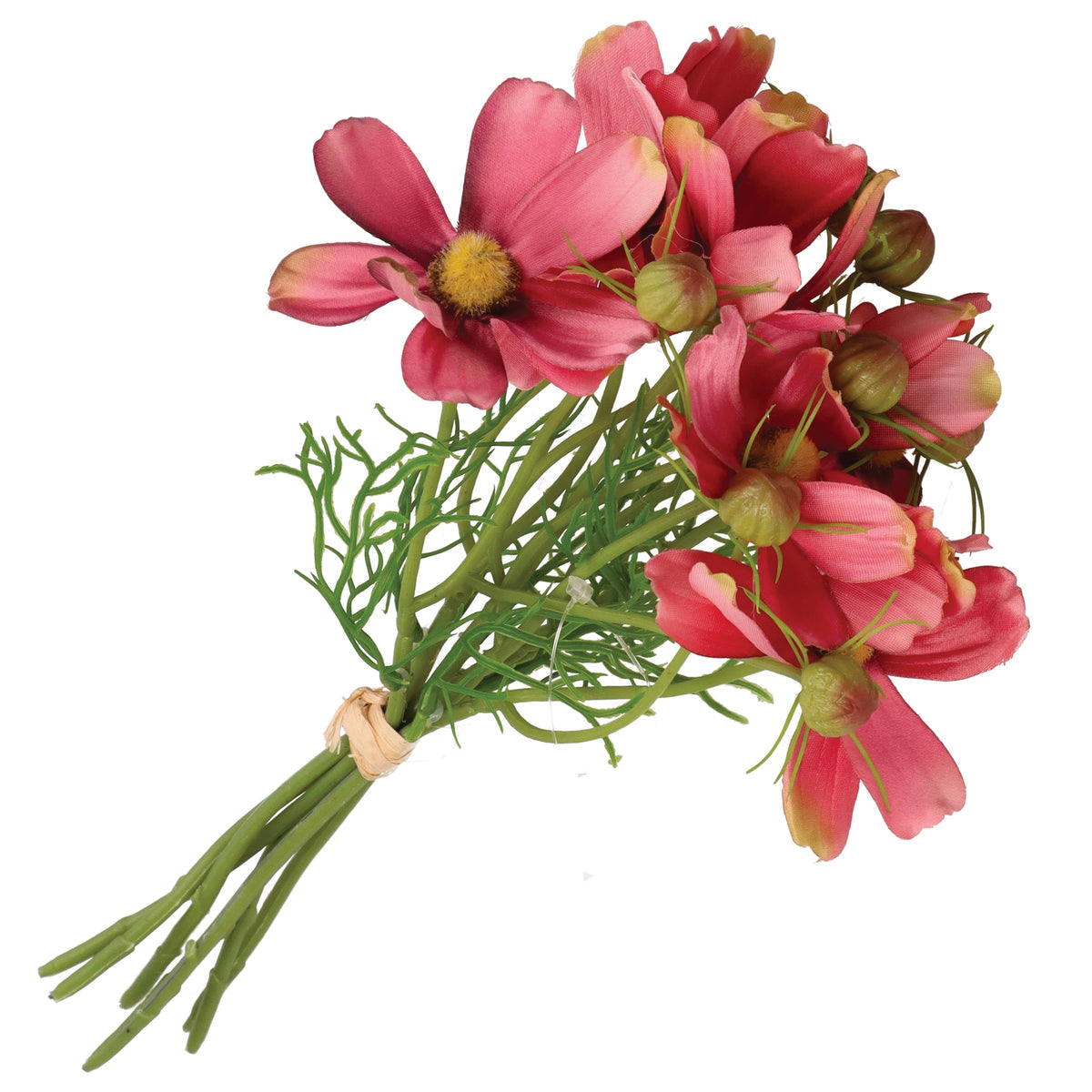 Mazzetto di fiori Cosmos artificiali di colore rosa, petali in tessuto e steli in plastica. Dimensioni: altezza cm 26. In negozio e online su tuttochic.live
