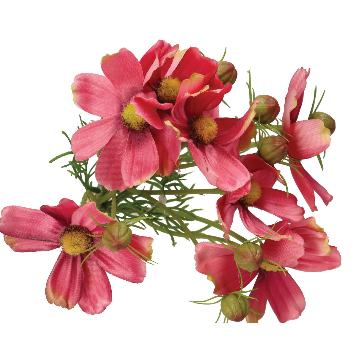 Mazzetto di fiori Cosmos artificiali di colore rosa, petali in tessuto e steli in plastica. Dimensioni: altezza cm 26. In negozio e online su tuttochic.live