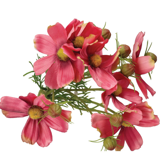 Mazzetto di fiori Cosmos artificiali di colore rosa, petali in tessuto e steli in plastica. Dimensioni: altezza cm 26. In negozio e online su tuttochic.live
