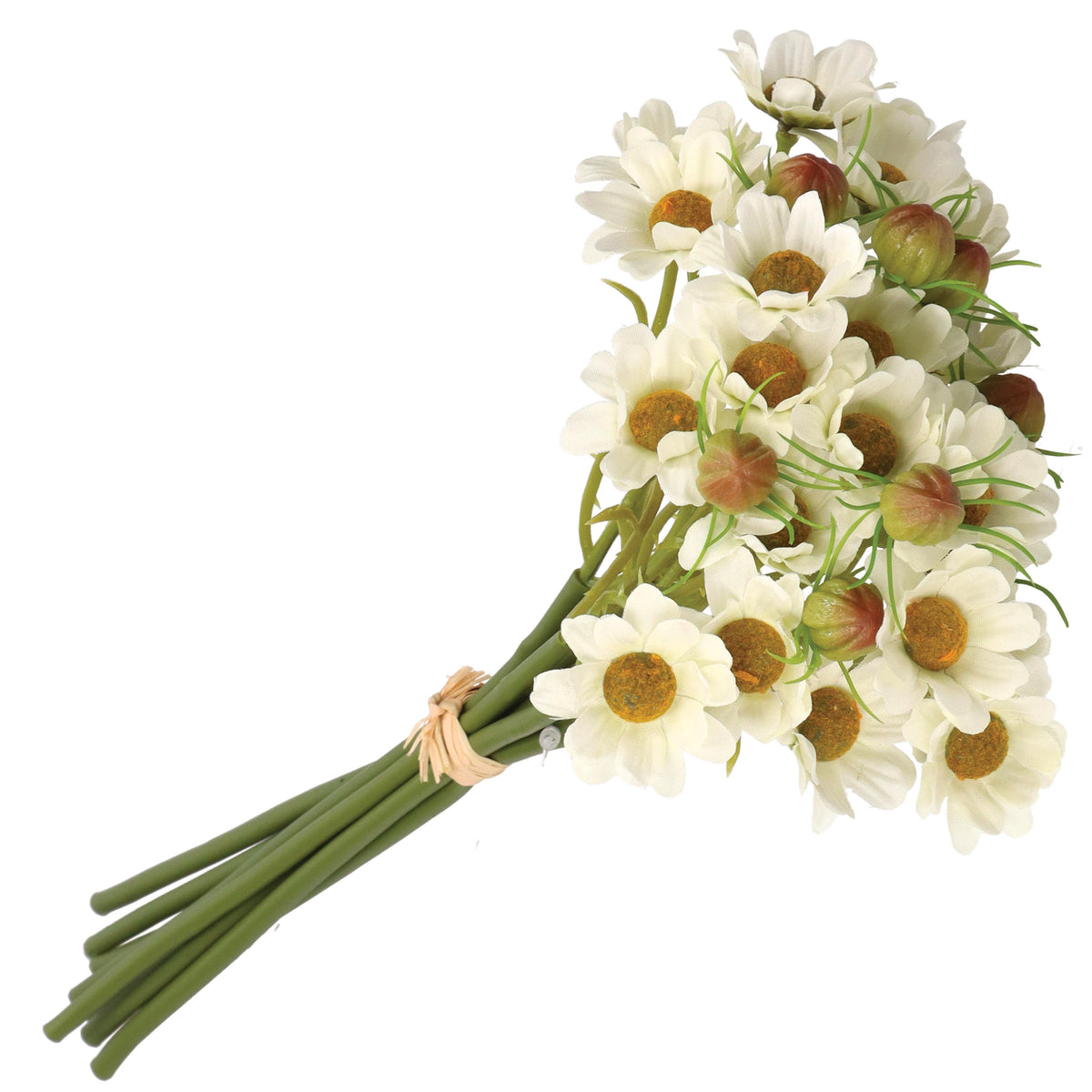 Mazzetto di margherite bianche artificiali, petali in tessuto steli in plastica. Dimensioni: altezza cm 29. In negozio e online su tuttochic.live