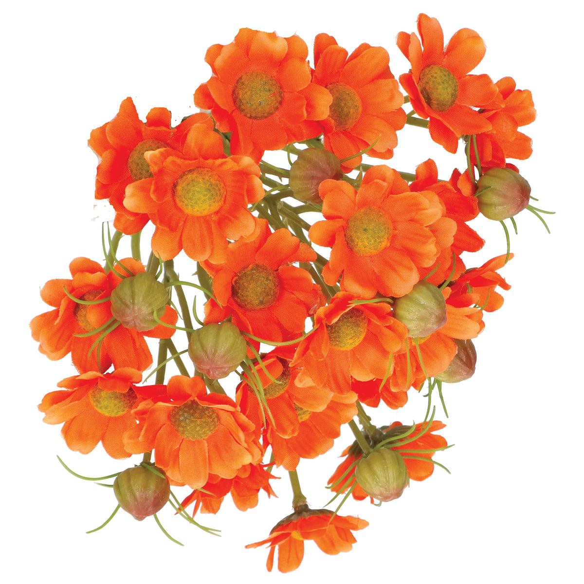Mazzetto di margherite arancio artificiali, petali in tessuto steli in plastica. Dimensioni: altezza cm 29. In negozio e online su tuttochic.live