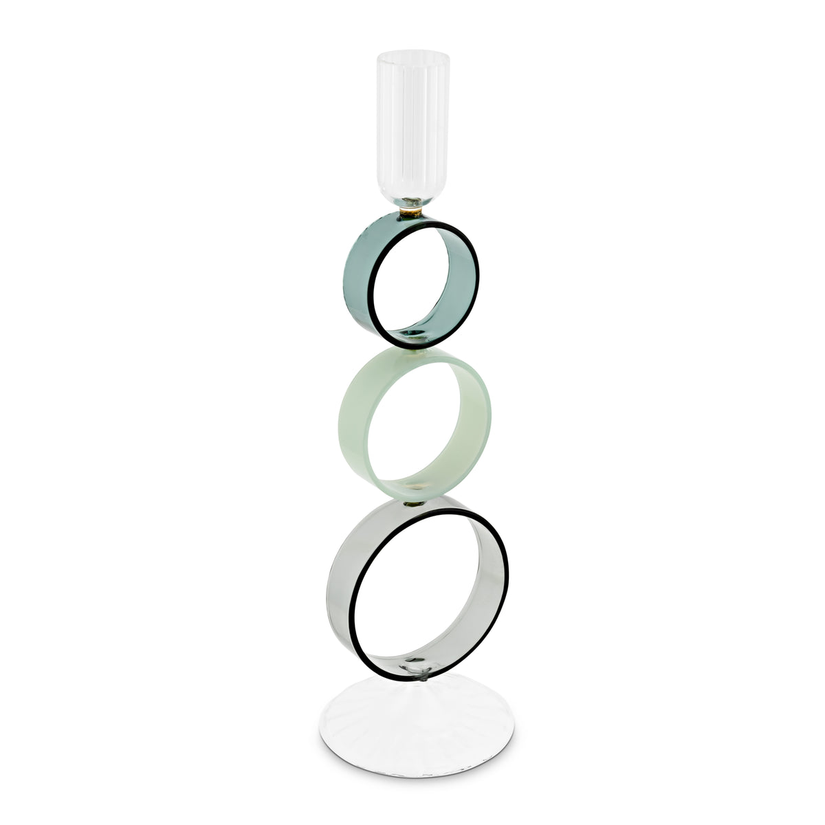 Crea un'atmosfera di classe e raffinatezza nella tua casa con il portacandela della collezione  "Cerchiando" di Rituali Domestici. Realizzato in vetro borosilicato, questo portacandela aggiunge un tocco di eleganza e resistenza al tuo spazio. Dimensioni: Ø 8 x 28 h cm. In negozio e online su tuttochic.live 