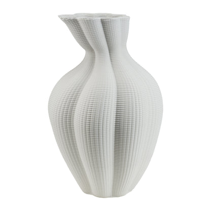 Vaso decorativo obliquo L "Atena". Realizzato in ceramica di colore bianco con stampante 3D, Dimensioni: cm Ø 25 x 39 h. In negozio e online su tuttochic.live