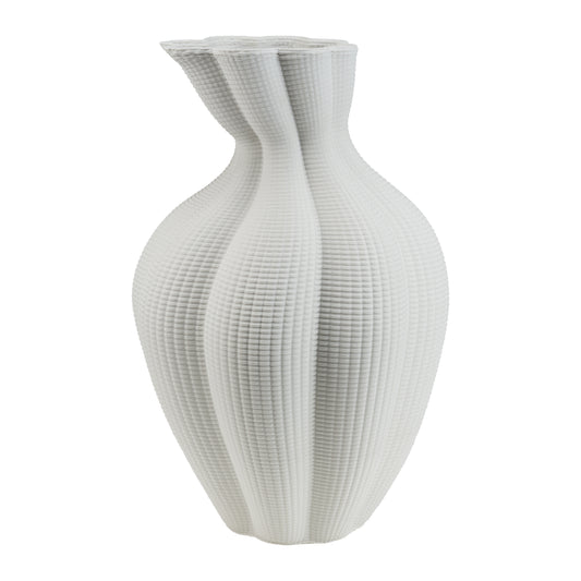 Vaso decorativo obliquo L "Atena". Realizzato in ceramica di colore bianco con stampante 3D, Dimensioni: cm Ø 25 x 39 h. In negozio e online su tuttochic.live