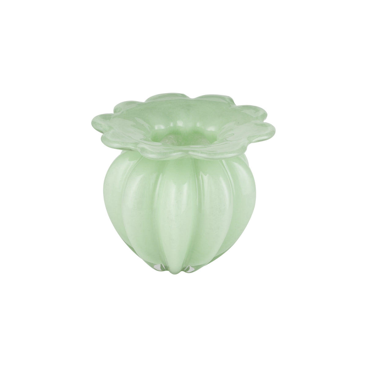 Vaso portafiori in vetro. Dimensioni: cm Ø 20x18h - Colore verde. In negozio e online su tuttochic.live