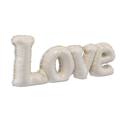 scritta LOVE in ceramica avorio elegante da appoggio