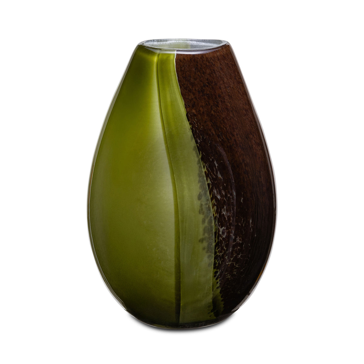 Vaso in vetro artistico Sullatela verde e marrone misura media 26cm.