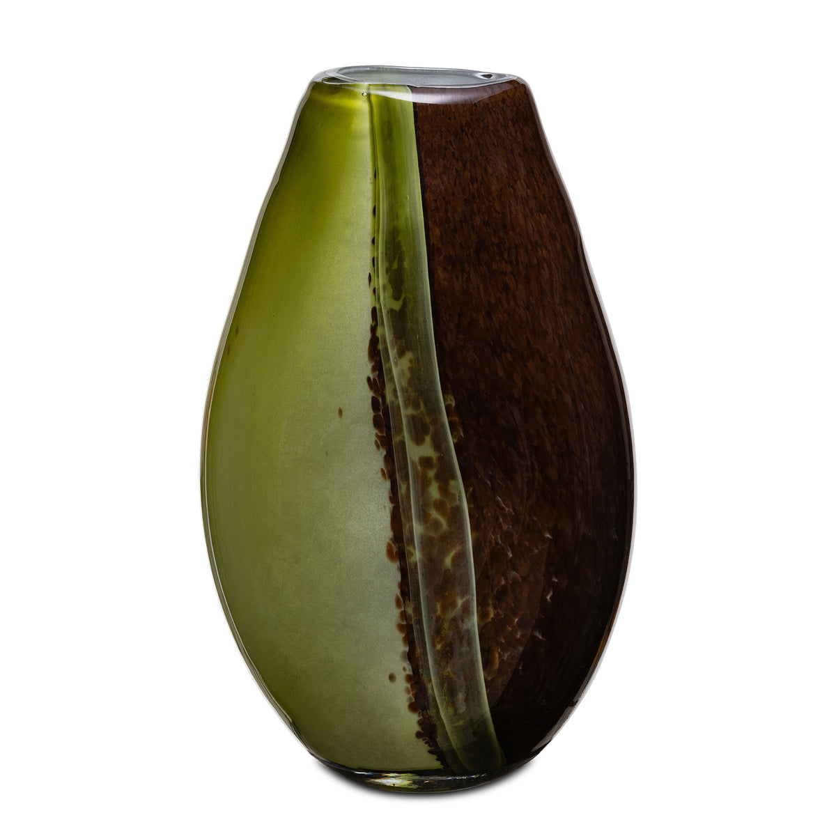 Vaso in vetro artistico Sullatela nei toni del verde bosco e marrone.