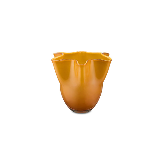 Vaso scultoreo in vetro ambra coprente collezione Tempo di Rituali Domestici.