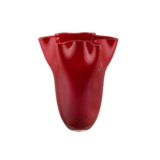 Vaso grande in vetro rosso marcato collezione Tempo di Rituali Domestici, altezza 30cm.