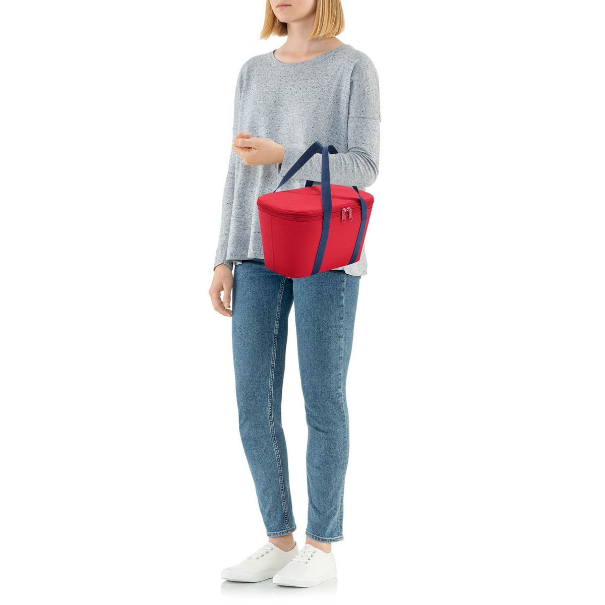 Manici per il trasporto e chiusura zip della Coolerbag XS Red.