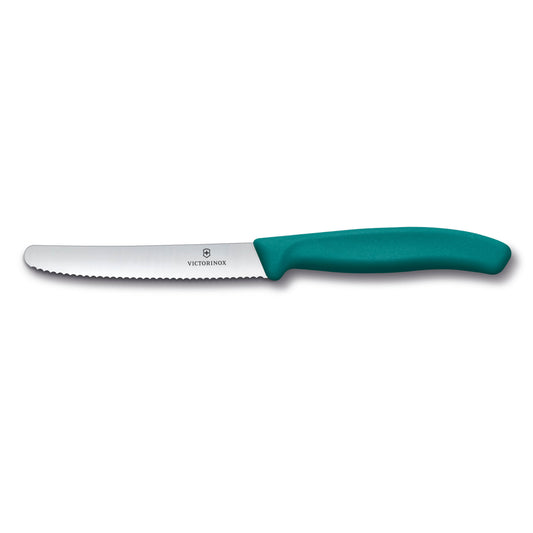 Coltello professionale da tavola e pomodoro Victorinox Swiss Classic con lama in acciaio inossidabile a filo ondulato da 11 cm e manico ergonomico verde, Tutto Chic.