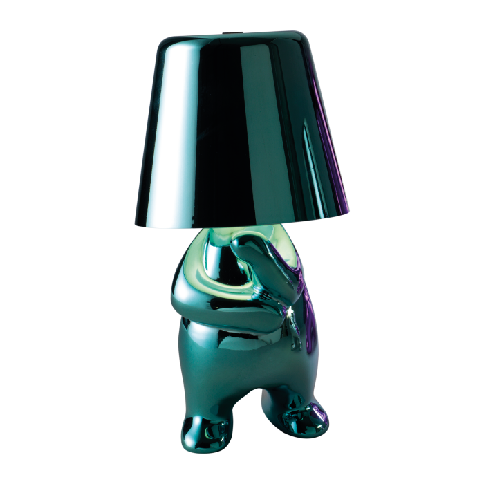 Lampada LED Mascagni Casa modello WHAT in celeste lucido con sensore touch e design decorativo

